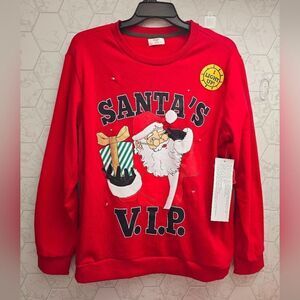 Holiday Time Men's Christmas Santa VIP Light Up Crewneck Fleece Sweatshirt